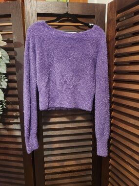 Fuzzy Purple Crewneck Sweater - Women's Cozy Knit